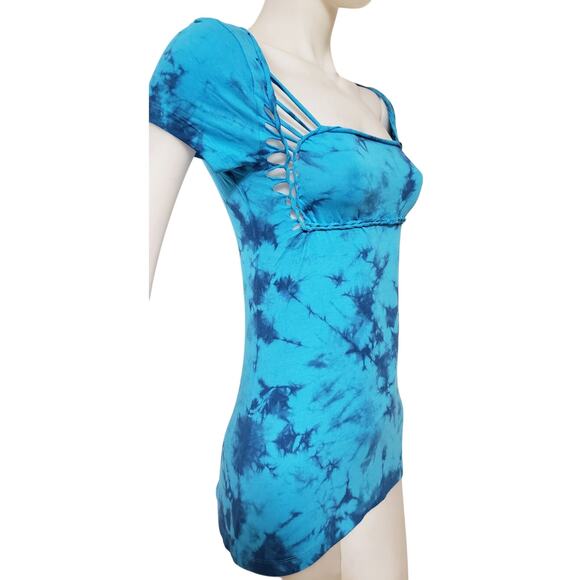 SEA LOVE - LARGE - Women's/Juniors Cut and Weaved Navy Blue and Turquoise Top - Picture 6 of 6